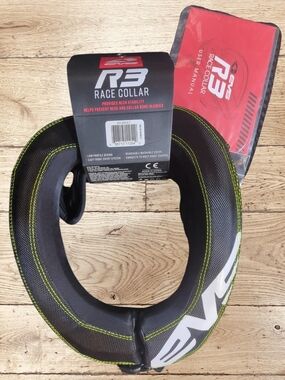 Evs R3 Adult Race Collar Neck Support - Black with Neon Yellow Stitching